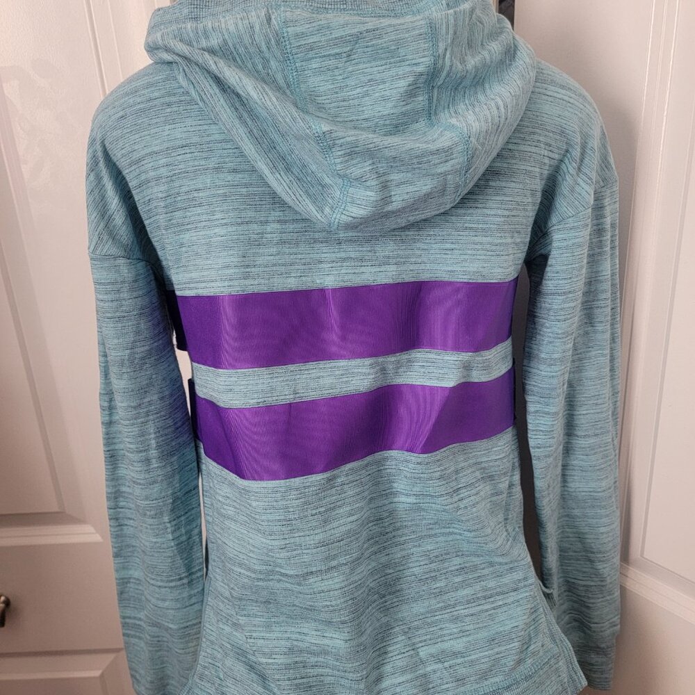 Athletic Works Teal Blue Heathered and Purple Strip Hoodie Athletic Top - Picture 8 of 10